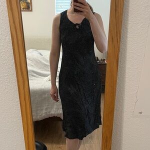 Vintage 90s Y2K Cinnamon Girl navy white polka dot dress keyhole neckline